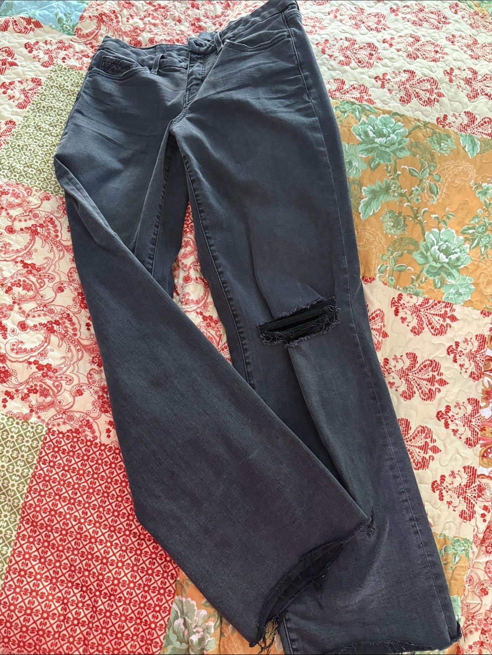 BKE Black wide leg Jeans with Knee Distress